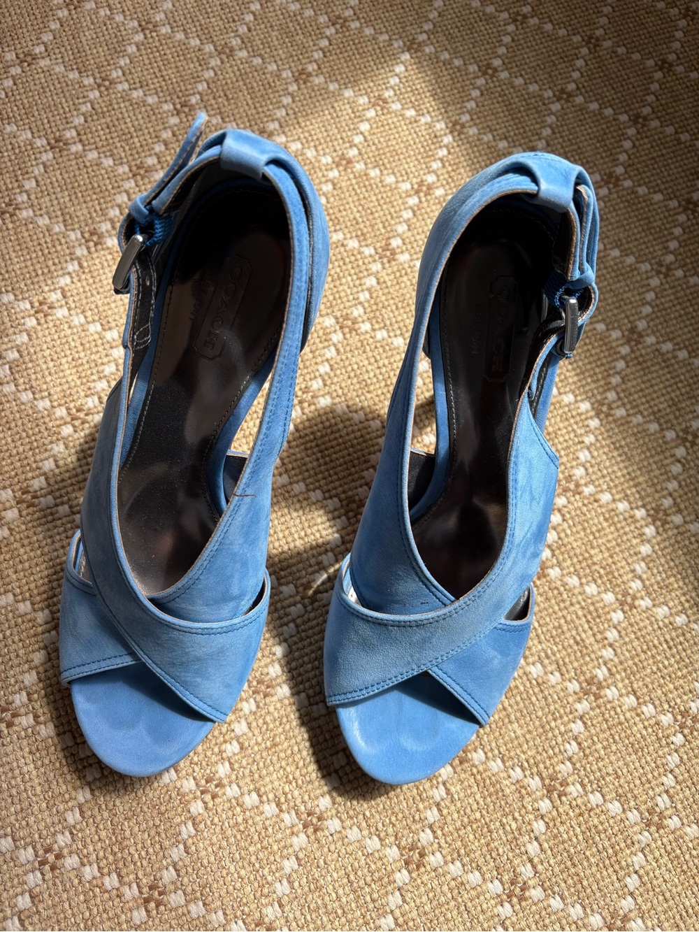 Coach Blue Suede Crisscross Ankle-Strap Heels